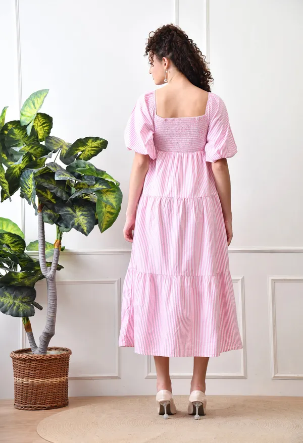 Pink_Cotton_Striped_Tiered_Midi_Dress_For_Women