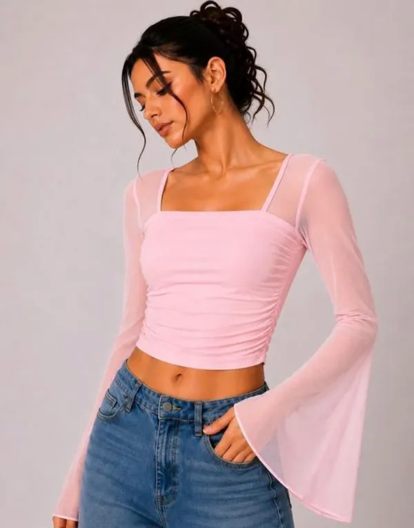 Pink_Net_Ruched_Crop_Top_For_Women