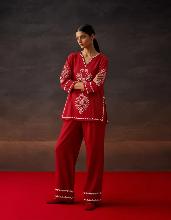 Red_Linen_Embroidered_Co_Ord_Set_For_Women