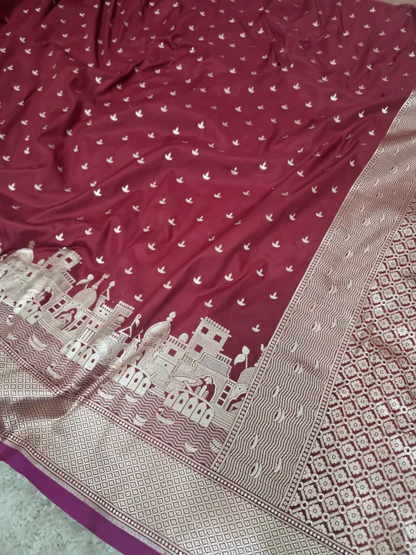 Ruby_Red_Mashru_Katan_Silk_Ghat_Border_Banarasi_Saree
