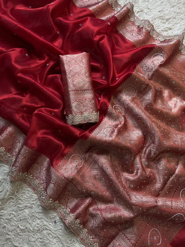 Deep_Maroon_Banarasi_Tissue_Silk_Saree_With_Intricate_Cut_Work_Lace_Border