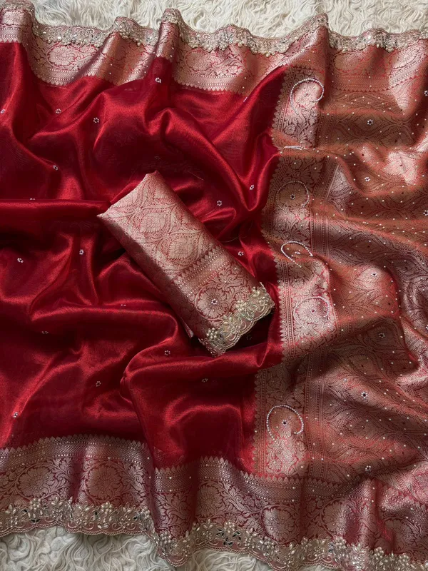 Deep_Maroon_Banarasi_Tissue_Silk_Saree_With_Intricate_Cut_Work_Lace_Border