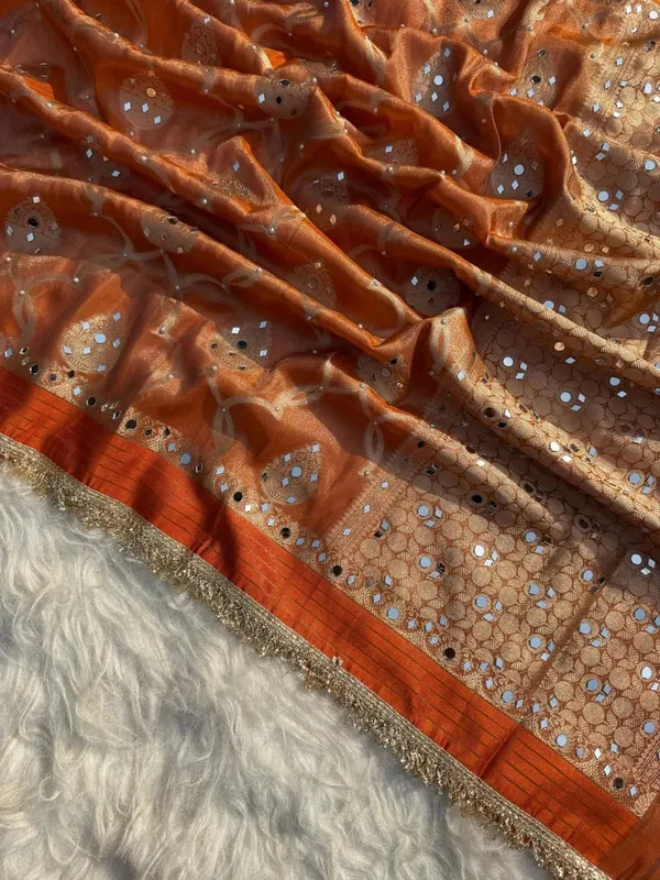 Zaribrocade_Banarasi_Tissue_Silk_Saree_Orange
