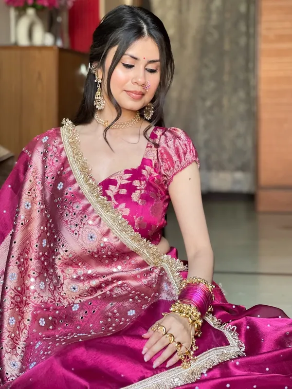Rangmahal_Mirror_Work_Banarasi_Tissue_Silk_Saree_Pink