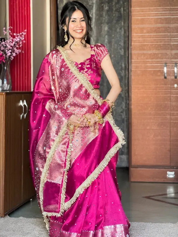 Rangmahal_Mirror_Work_Banarasi_Tissue_Silk_Saree_Pink