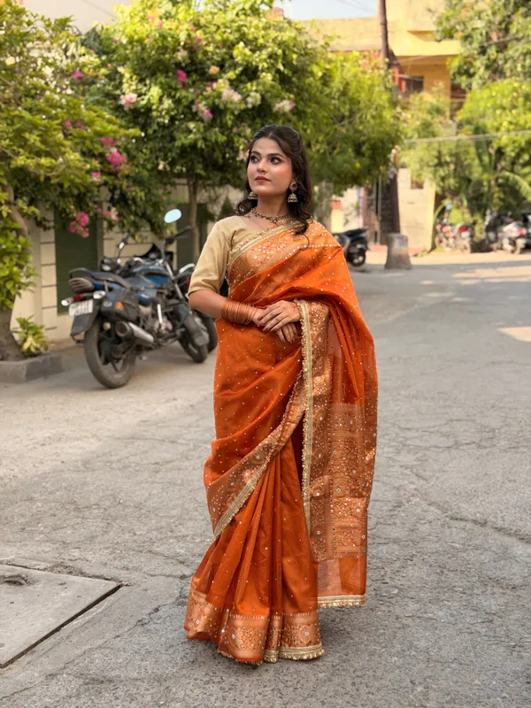 Rangmahal_Mirror_Work_Banarasi_Tissue_Silk_Saree_Orange