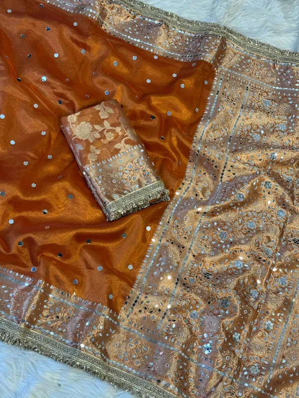 Maharani_Banarasi_Tissue_Saree_With_Handcrafted_Mirror_Work_Orange