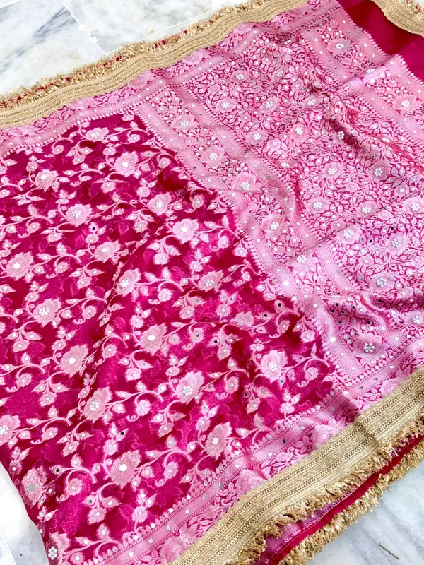 Gulab_Jaal_Mirror_Work_Banarasi_Saree_With_Heavy_Lace_Border_Royal_Red