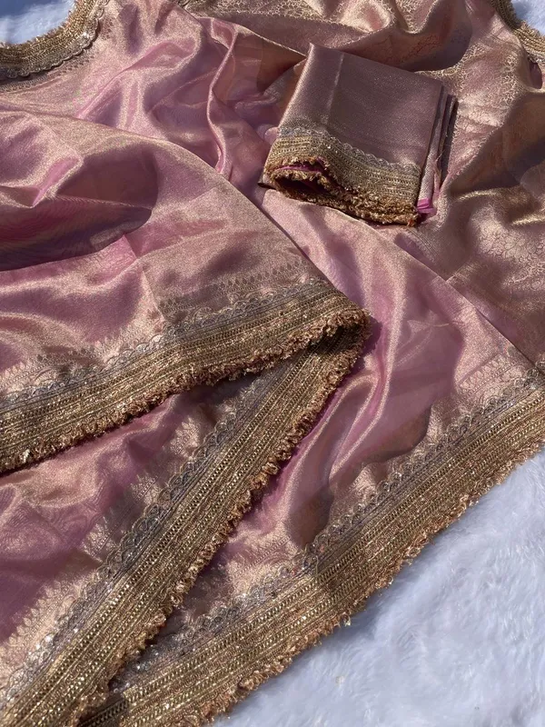 Zarina_Rose_Gold_Tissue_Silk_Saree
