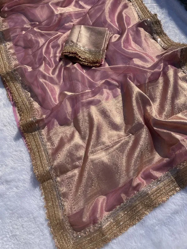 Zarina_Rose_Gold_Tissue_Silk_Saree