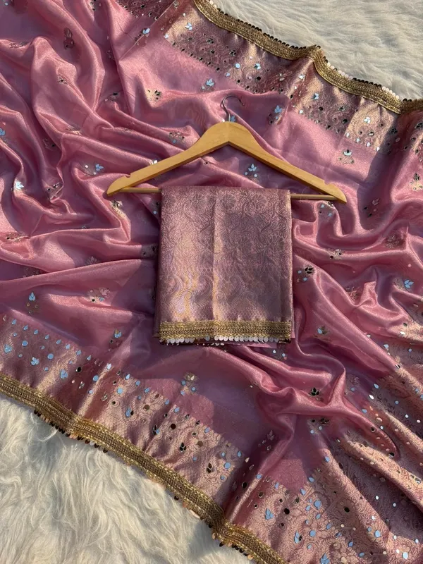 Buta_Mirror_Work_Banarasi_Tissue_Silk_Saree_Pink