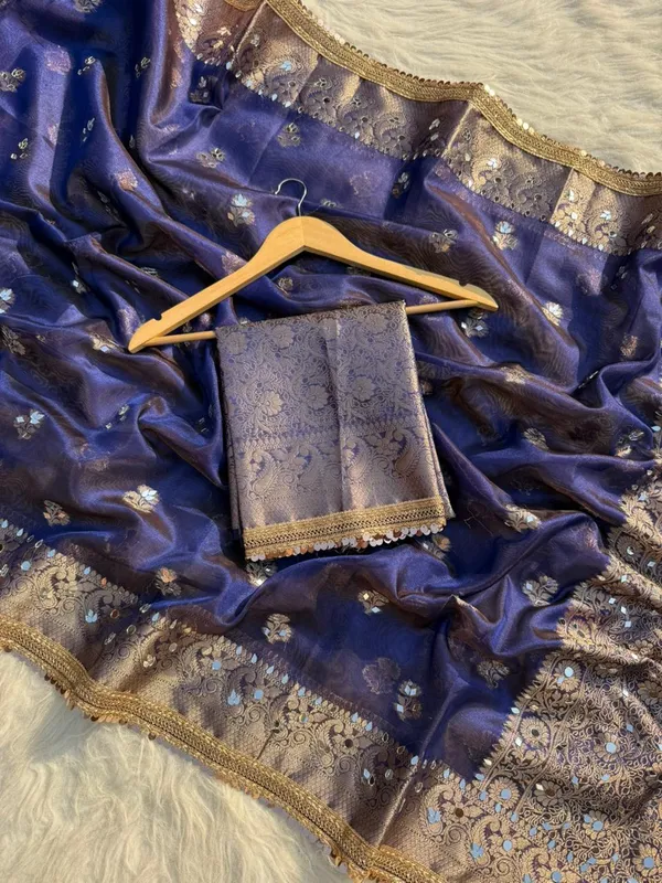Buta_Mirror_Work_Banarasi_Tissue_Silk_Saree_Navy