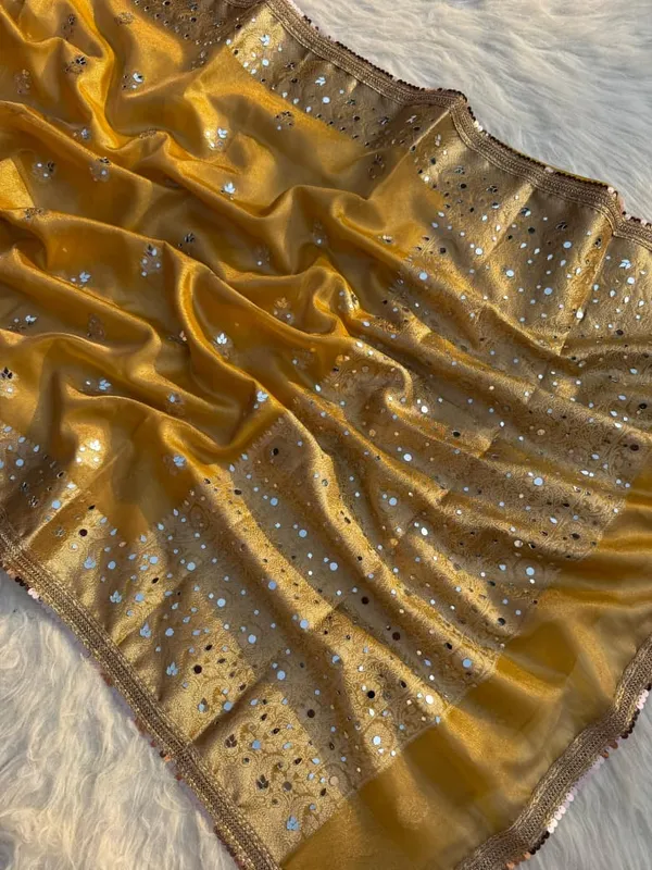 Buta_Mirror_Work_Banarasi_Tissue_Silk_Saree_Yellow