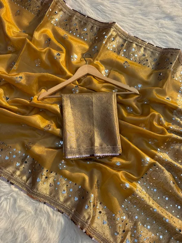 Buta_Mirror_Work_Banarasi_Tissue_Silk_Saree_Yellow