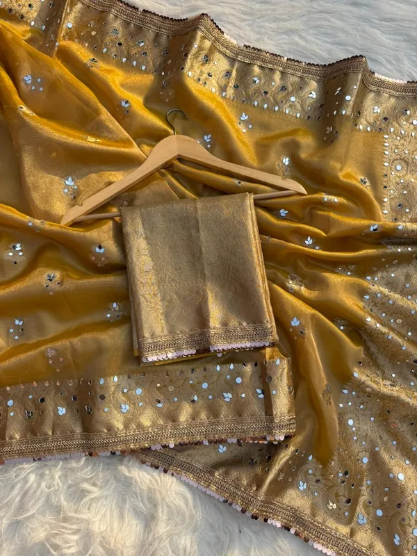 Buta_Mirror_Work_Banarasi_Tissue_Silk_Saree_Yellow