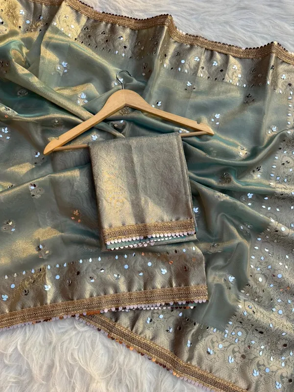Buta_Mirror_Work_Banarasi_Tissue_Silk_Saree_Mint