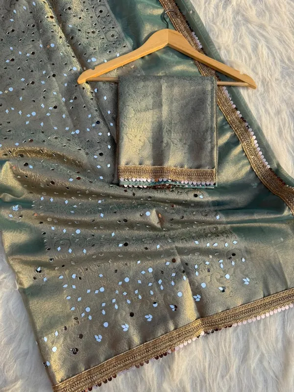 Buta_Mirror_Work_Banarasi_Tissue_Silk_Saree_Mint