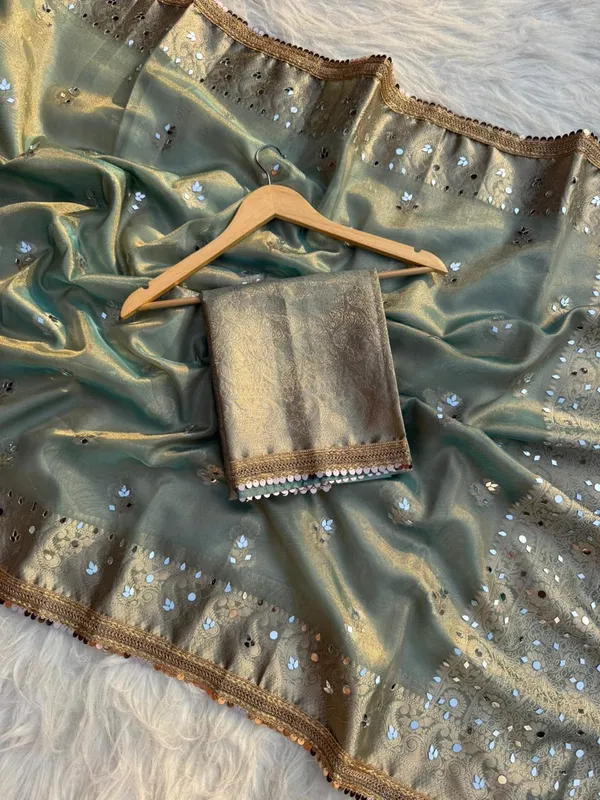 Buta_Mirror_Work_Banarasi_Tissue_Silk_Saree_Mint