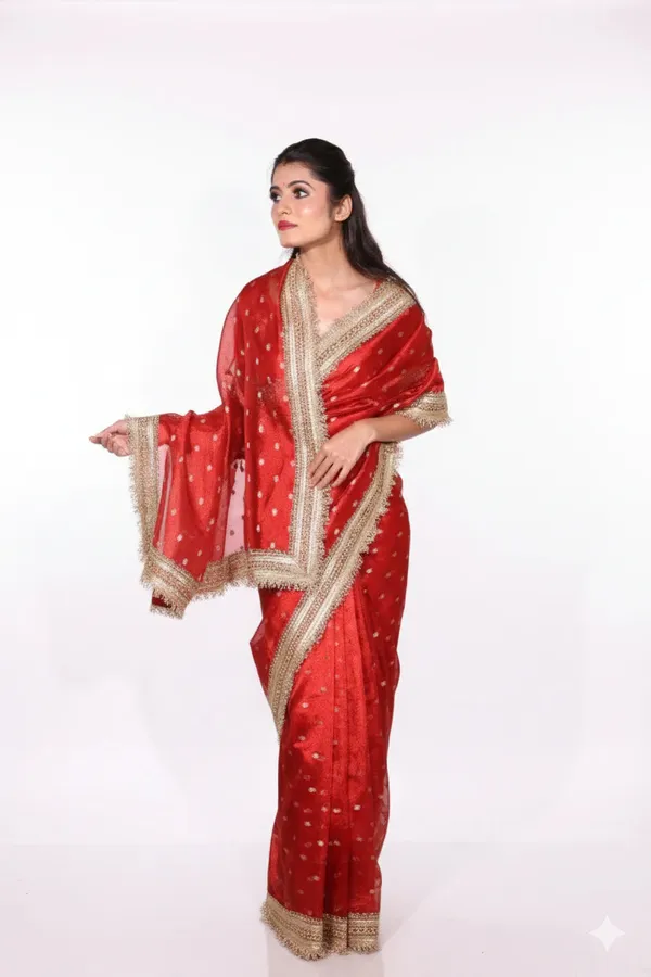 Red_Banarasi_Tissue_Silk_Saree_With_Luxury_Lace_Border