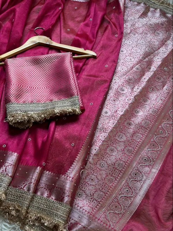 Banarasi_Tissue_Silk_Saree_With_Hand_Embroidered_Moti_Work_Heavy_Lace_Border_Pink