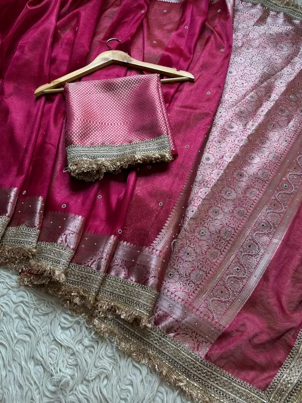 Banarasi_Tissue_Silk_Saree_With_Hand_Embroidered_Moti_Work_Heavy_Lace_Border_Pink