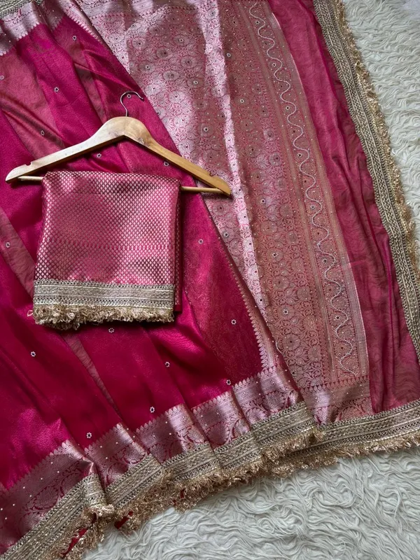 Banarasi_Tissue_Silk_Saree_With_Hand_Embroidered_Moti_Work_Heavy_Lace_Border_Pink