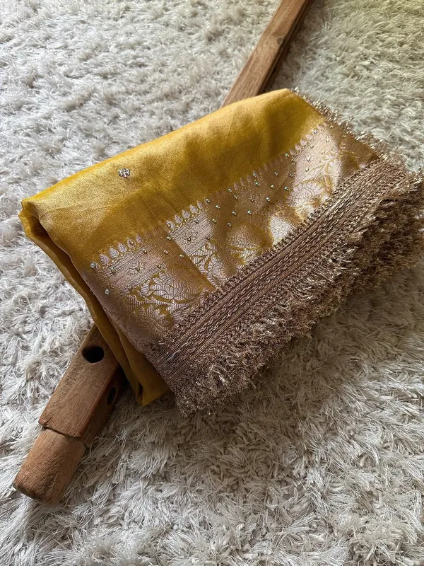 Banarasi_Tissue_Silk_Saree_With_Hand_Embroidered_Moti_Work_Heavy_Lace_Border_Yellow