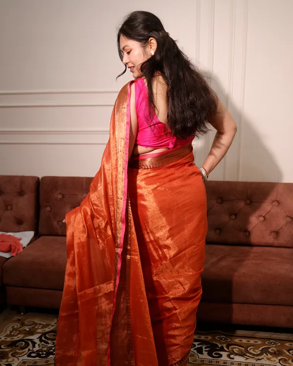 Mul_Tissue_Saree_With_Temple_Border_Orange