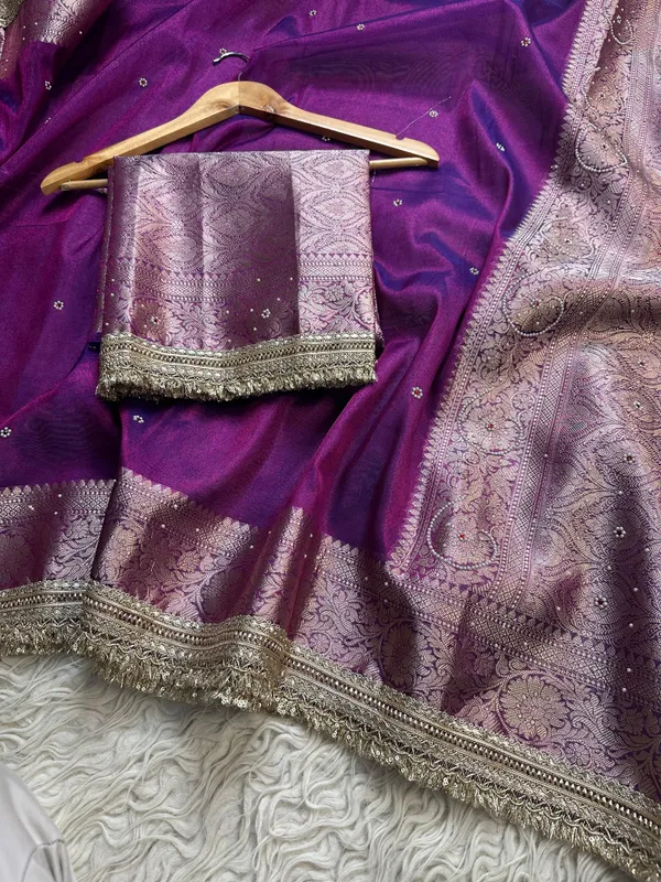 Banarasi_Tissue_Silk_Saree_With_Hand_Embroidered_Moti_Work_Heavy_Lace_Border_Purple