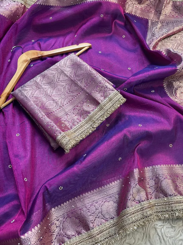 Banarasi_Tissue_Silk_Saree_With_Hand_Embroidered_Moti_Work_Heavy_Lace_Border_Purple
