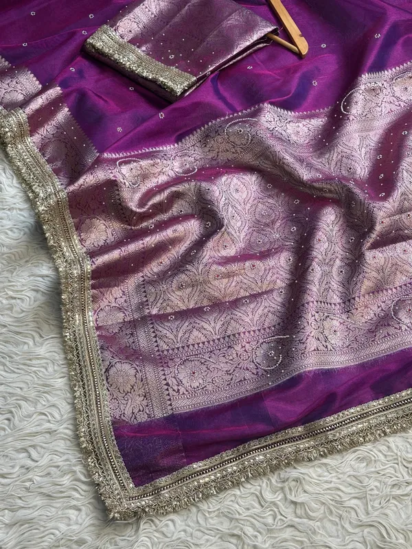 Banarasi_Tissue_Silk_Saree_With_Hand_Embroidered_Moti_Work_Heavy_Lace_Border_Purple