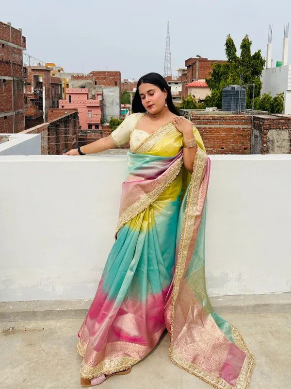 Pastel_Rainbow_Banarasi_Tissue_Silk_Saree_Yellow