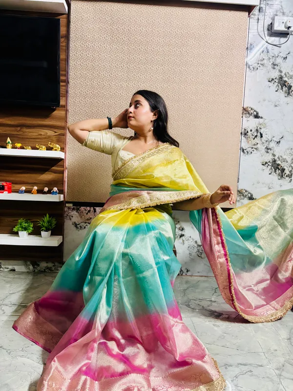 Pastel_Rainbow_Banarasi_Tissue_Silk_Saree_Yellow