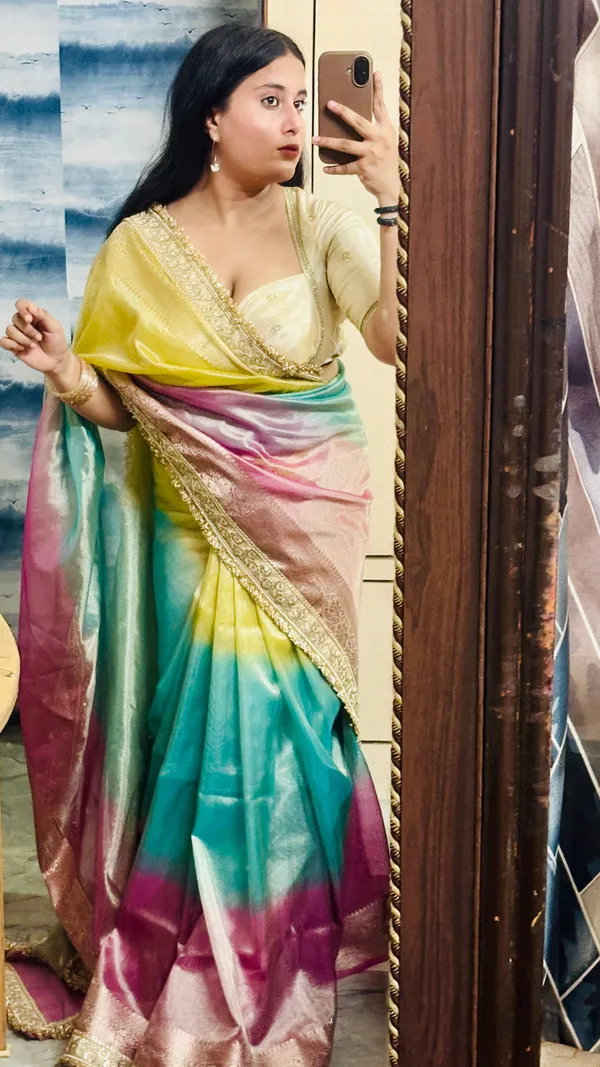 Pastel_Rainbow_Banarasi_Tissue_Silk_Saree_Yellow
