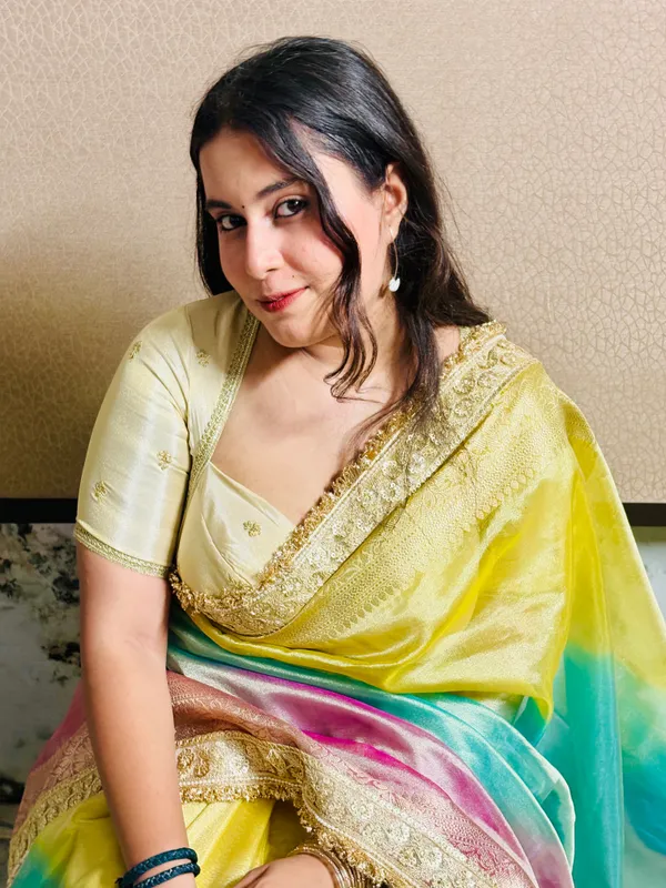 Pastel_Rainbow_Banarasi_Tissue_Silk_Saree_Yellow