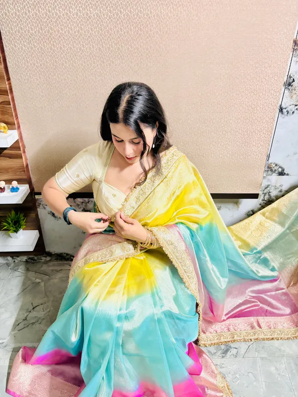 Pastel_Rainbow_Banarasi_Tissue_Silk_Saree_Yellow