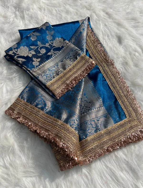 Gulab_Border_Banarasi_Tissue_Silk_Saree_Blue