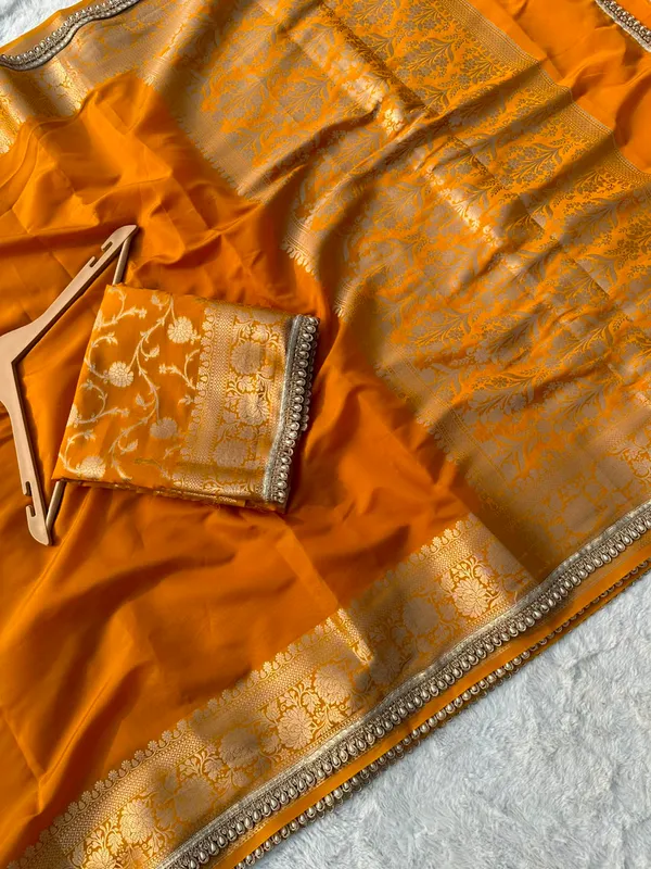 Premium_Banarasi_Silk_Saree_With_Heavy_Zari_Border_Pearl_Lace_Work_Bronze