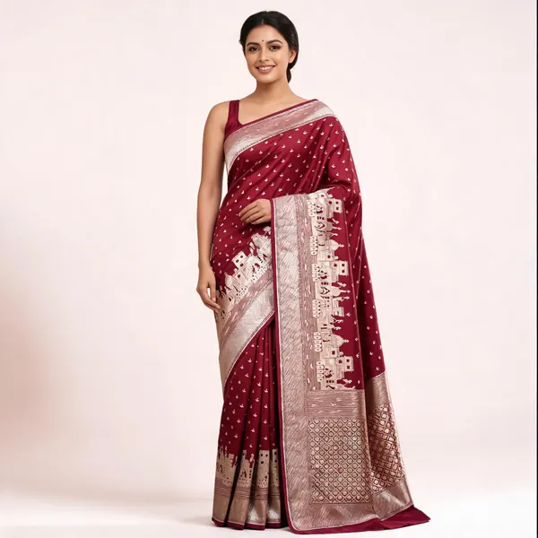 Ruby_Red_Mashru_Katan_Silk_Ghat_Border_Banarasi_Saree