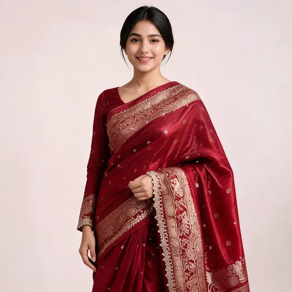 Deep_Maroon_Banarasi_Tissue_Silk_Saree_With_Intricate_Cut_Work_Lace_Border