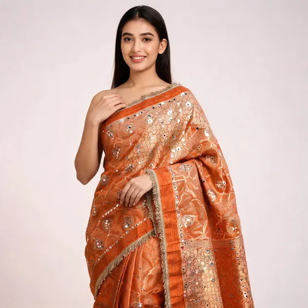 Zaribrocade_Banarasi_Tissue_Silk_Saree_Orange