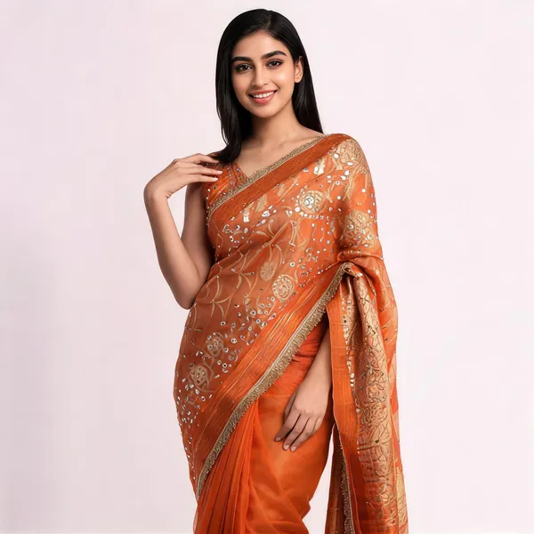 Zaribrocade_Banarasi_Tissue_Silk_Saree_Orange