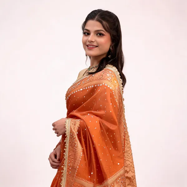 Rangmahal_Mirror_Work_Banarasi_Tissue_Silk_Saree_Orange