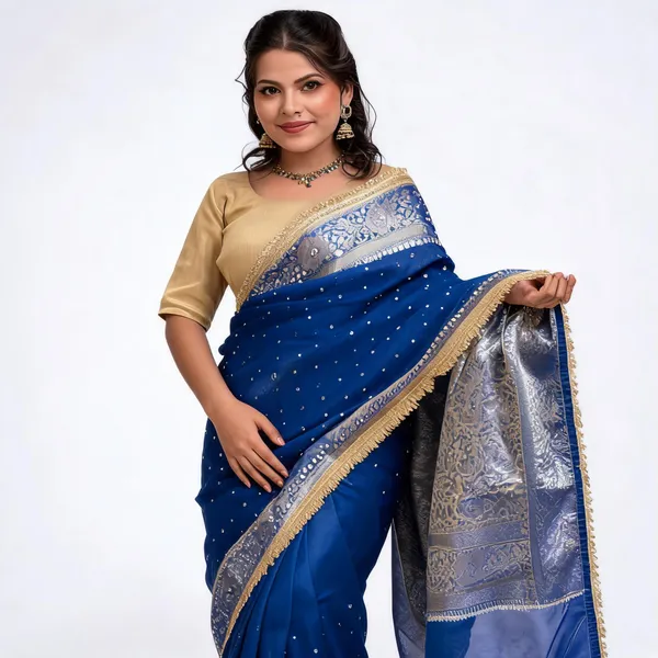 Rangmahal_Mirror_Work_Banarasi_Tissue_Silk_Saree_Navy