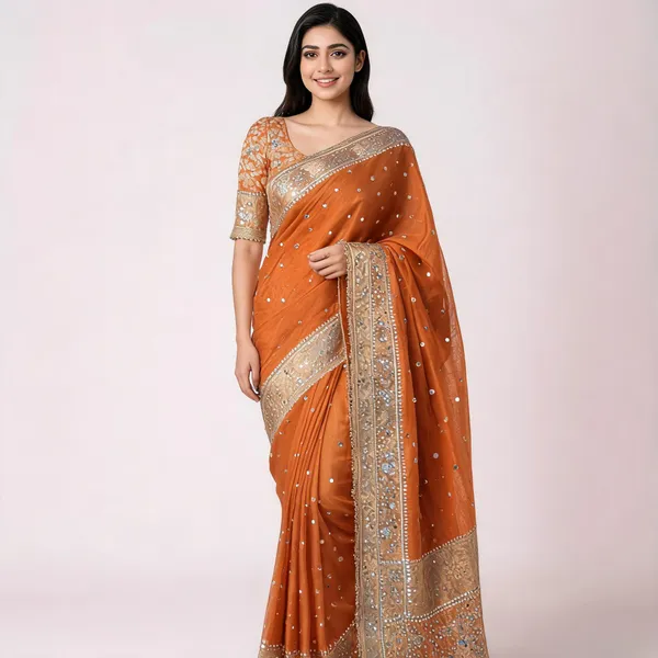 Maharani_Banarasi_Tissue_Saree_With_Handcrafted_Mirror_Work_Orange