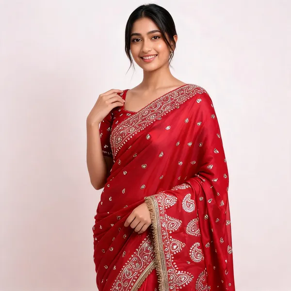 Sindoori_Mirror_Embellished_Banarasi_Katan_Silk_Saree_Royal_Red