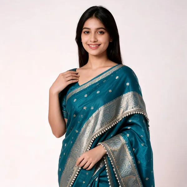 Banarasi_Tissue_Silk_Saree_With_Pearl_Lace_Border_Blue