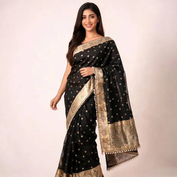 Banarasi_Tissue_Silk_Saree_With_Pearl_Lace_Border_Black