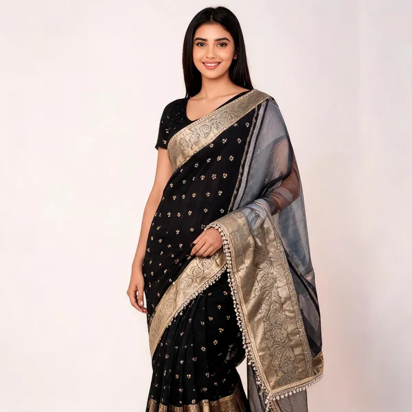 Banarasi_Tissue_Silk_Saree_With_Pearl_Lace_Border_Black