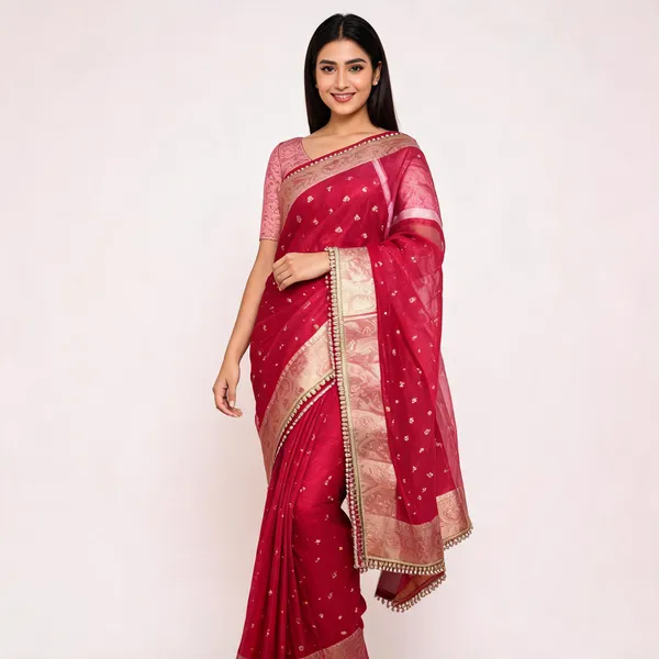 Banarasi_Tissue_Silk_Saree_With_Pearl_Lace_Border_Royal_Red